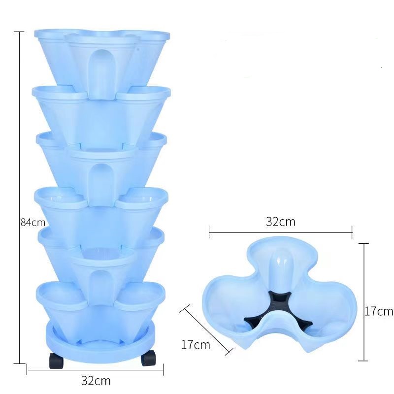 Vertical Planter Tower - Pot Tanam Plastik Bertumpuk untuk Stroberi,